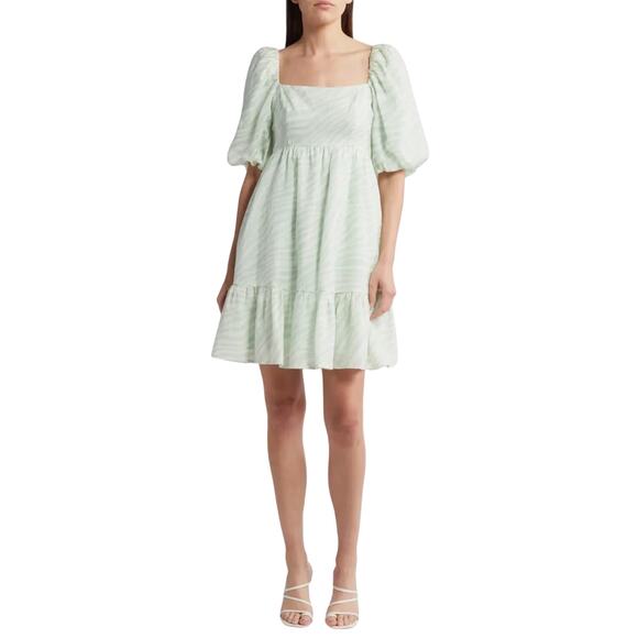 Chelsea28 Puff Sleeve Babydoll Dress XL Green Ivory Zebra Print - Picture 1 of 9